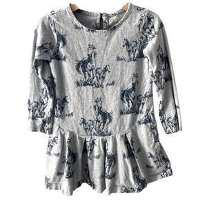Tea Collection Horse Drop Waist Long Sleeve Dress - Gray Black - 4
